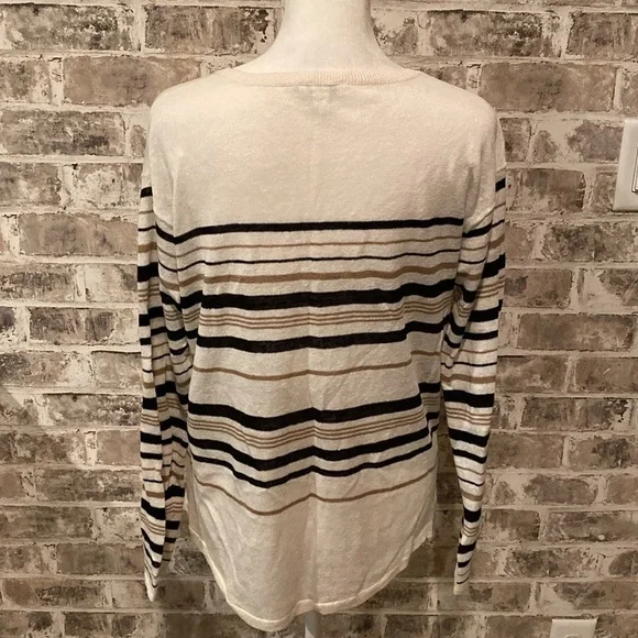 J.Jill crew neck sweater. Size S. Cream with black and brown stripes. - Picture 9 of 14